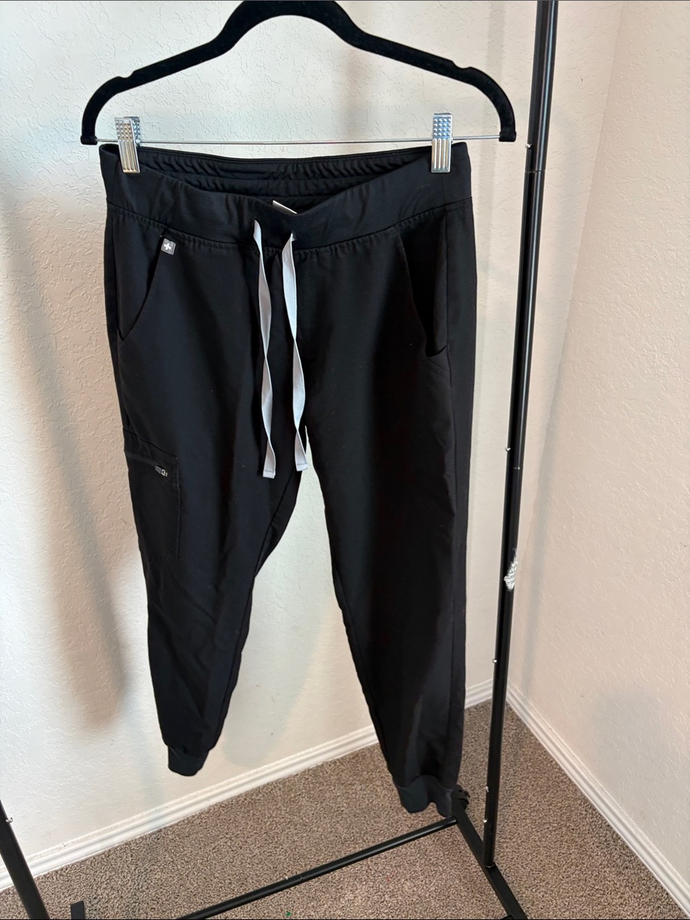 Figs Black Jogger Sweatpants with Gray Drawstring
